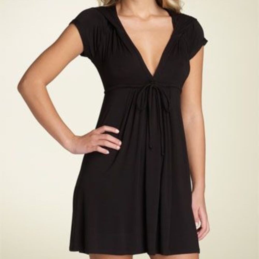 Robin Piccone Michelle Hoodie Cover-Up Dress Tunic Black Small